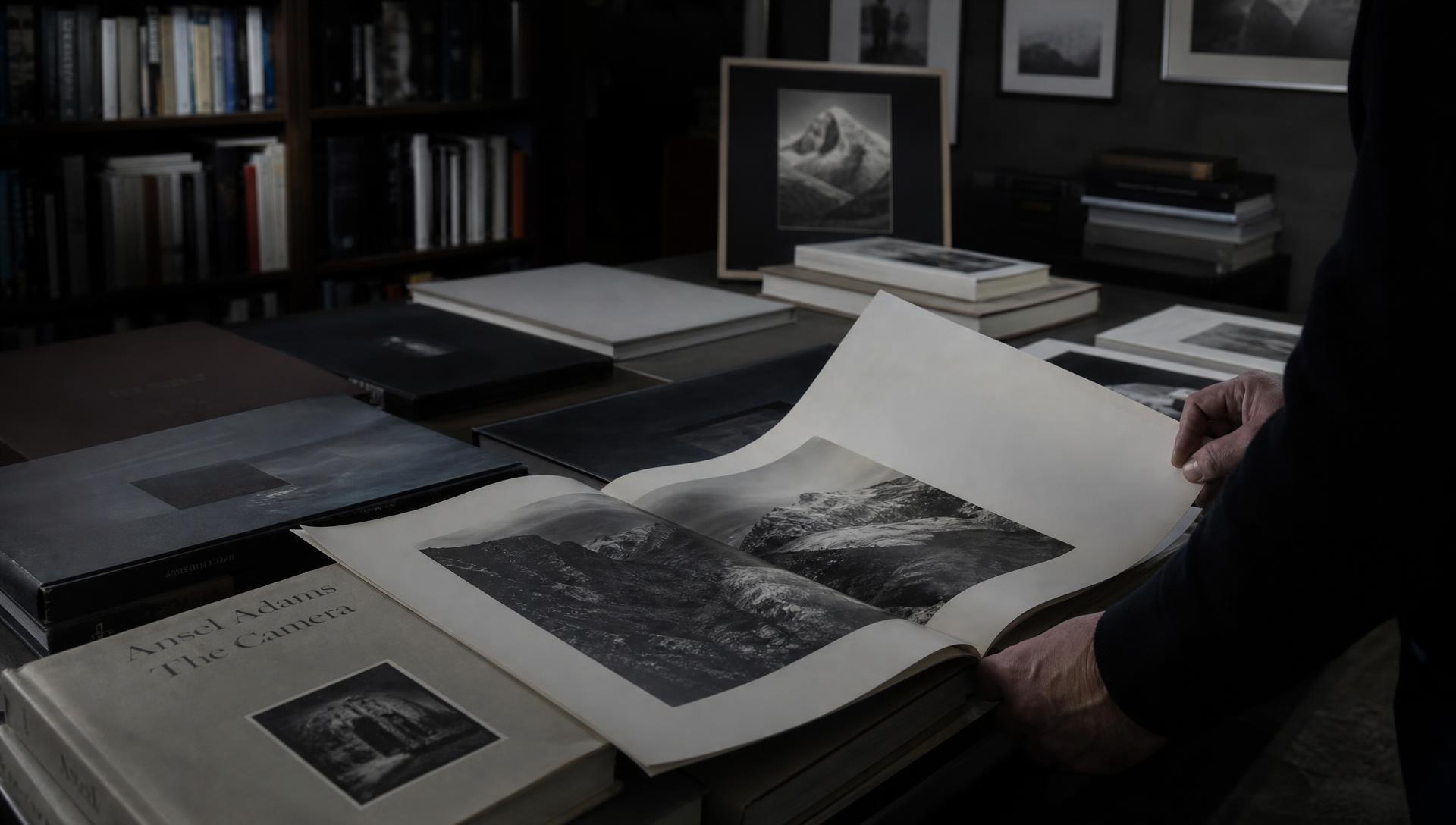 Archive of rare photography books and prints in a quiet library